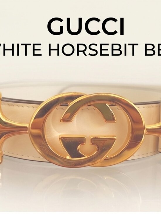 Gucci Signature White Leather Belt (Interlocking G Buckle, Gold-tone) main image 3
